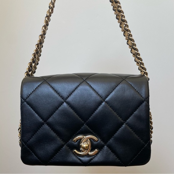 RARE Chanel Triple Chain Rows Quilted Lambskin Flap Bag Black Runway Collection - Picture 3 of 15